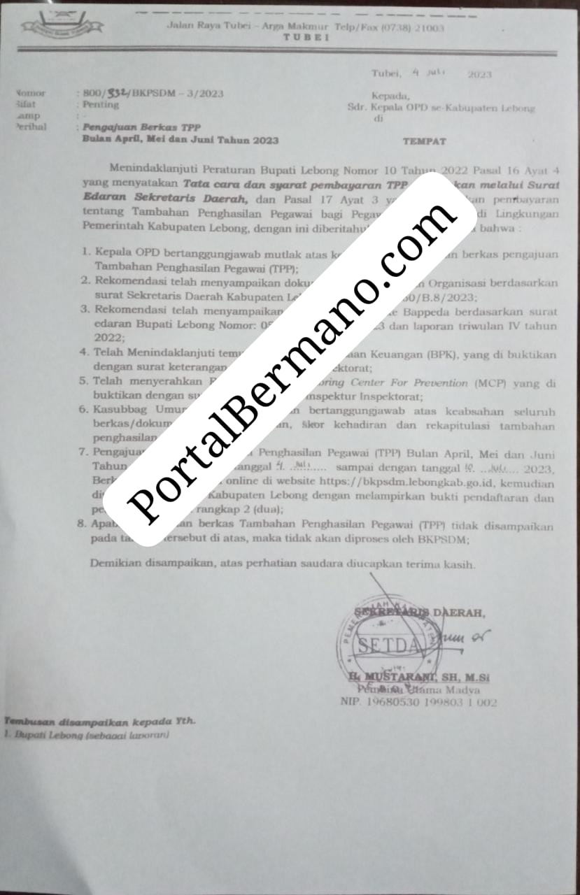 Surat Edaran Sekdakab Lebong